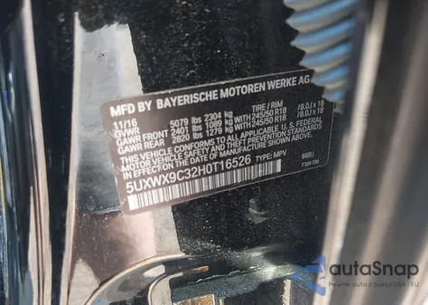 2017 BMW X3 xDrive28I из США, поврежденный, VIN 5UXWX9C32H0T16526